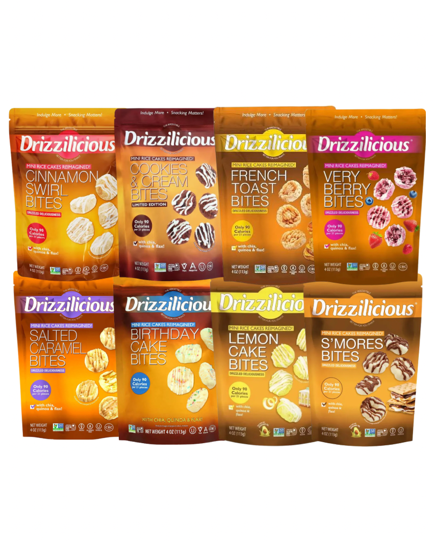 Drizzilicious Bundle Of 8 - Cinnamon Swirl, Cookies & Creme, French Toast, Very Berry, Salted Caramel, Birthday Cake, Lemon Cake, Smores