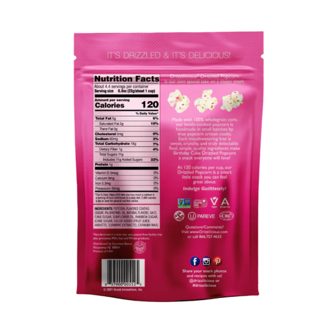 Drizzilicious Birthday Cake Drizzled Popcorn (3.6oz) - Central Sweet Supply