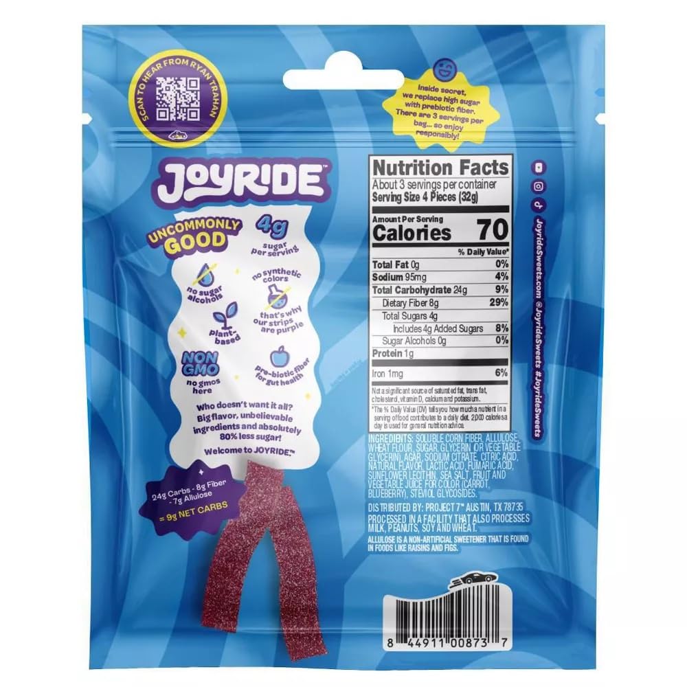 Joyride Sour Blue Raspberry Strips (3.5oz) - Central Sweet Supply