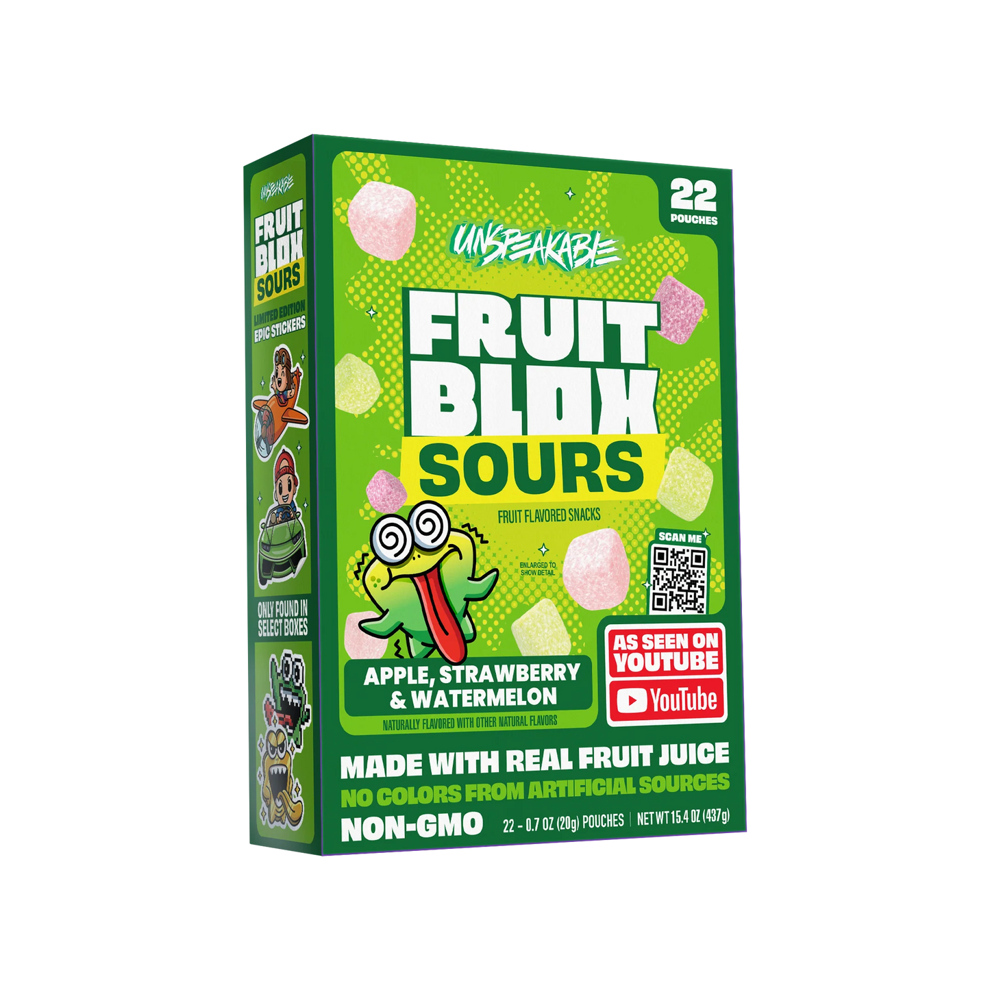 Unspeakable FruitBlox Sours Apple, Strawberry & Watermelon 22 Pouches