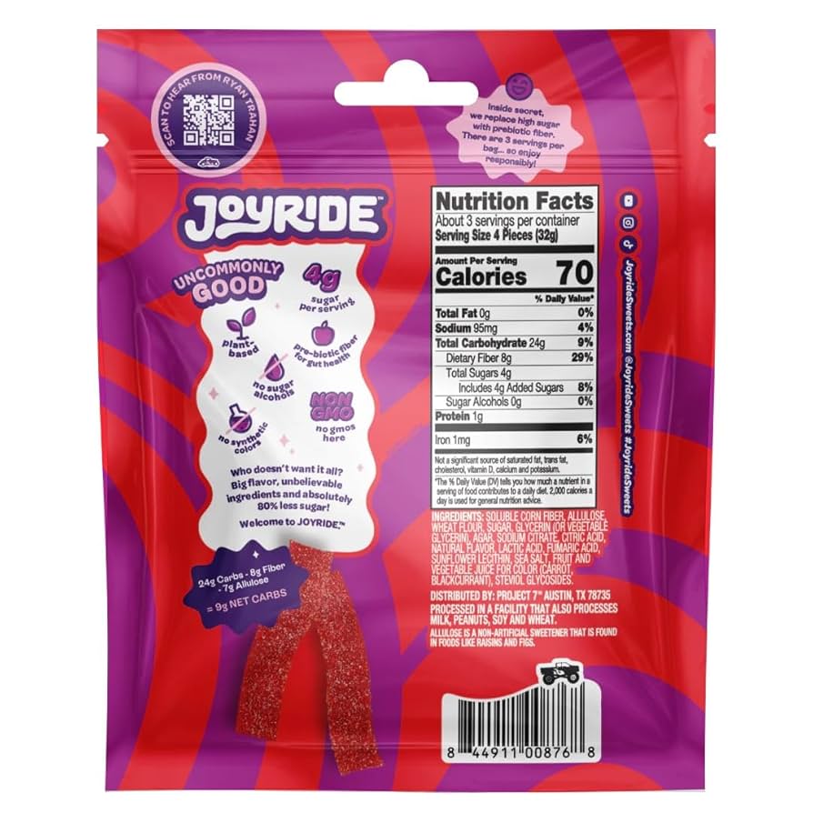 Joyride Sour Strawberry Strips (3.5oz) - Central Sweet Supply