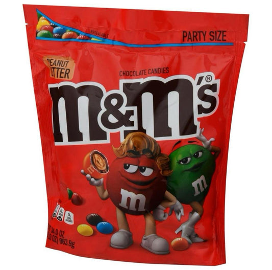 M&M’s Peanut Butter Party Size Bag 34oz Resealable Bag Candies (963g) - Central Sweet Supply